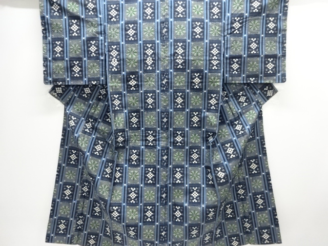 JAPANESE KIMONO / UNUSED TOKAMACHI TSUMUGI / WOVEN GRID 